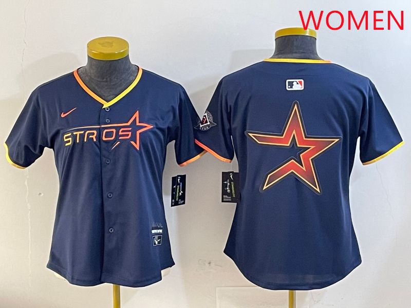 Women Houston Astros Blank Drak Blue Three generations Joint Name 2025 Nike MLB Jersey style 11